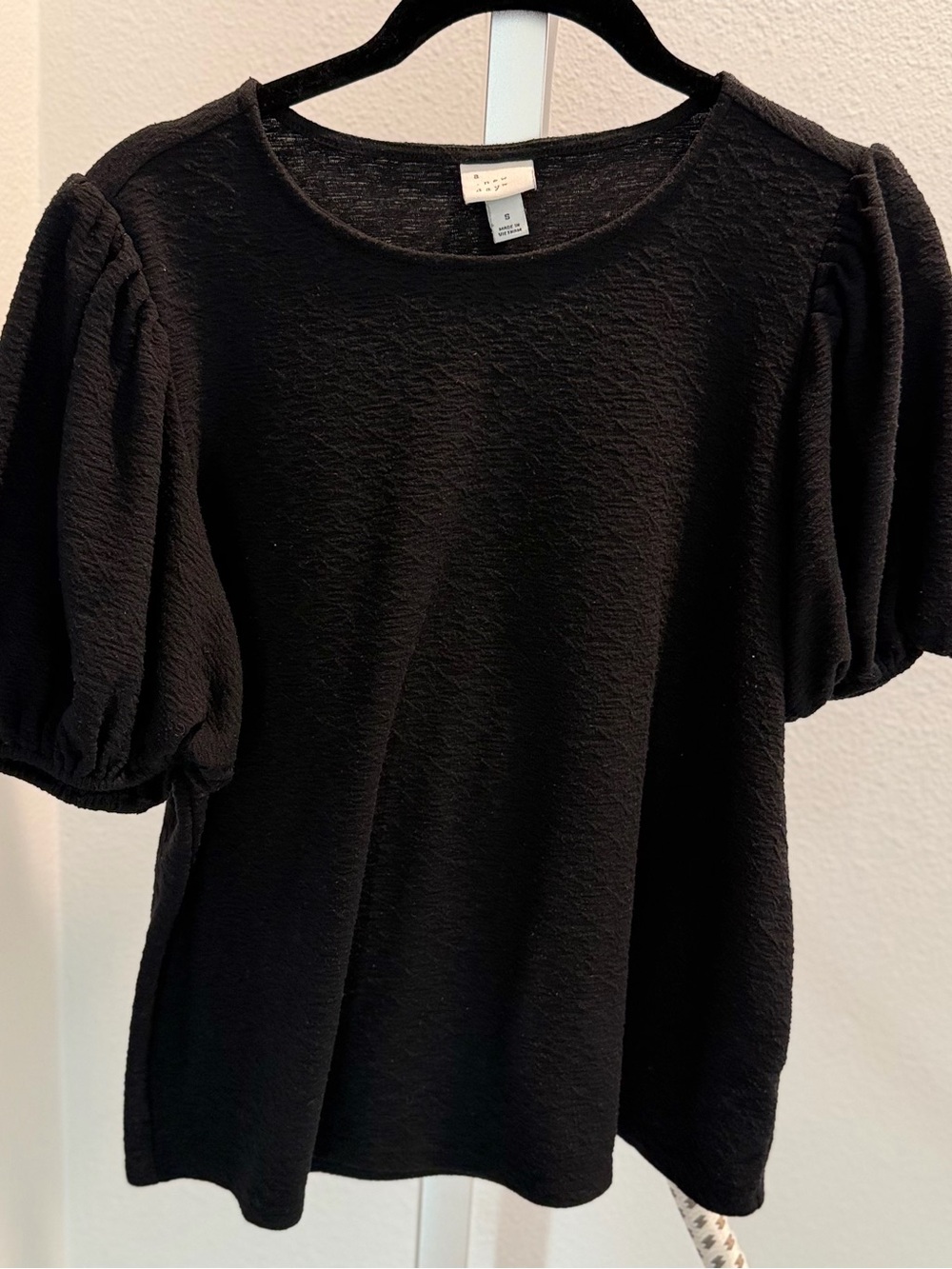 a new day Black Short Puff Sleeve Tee